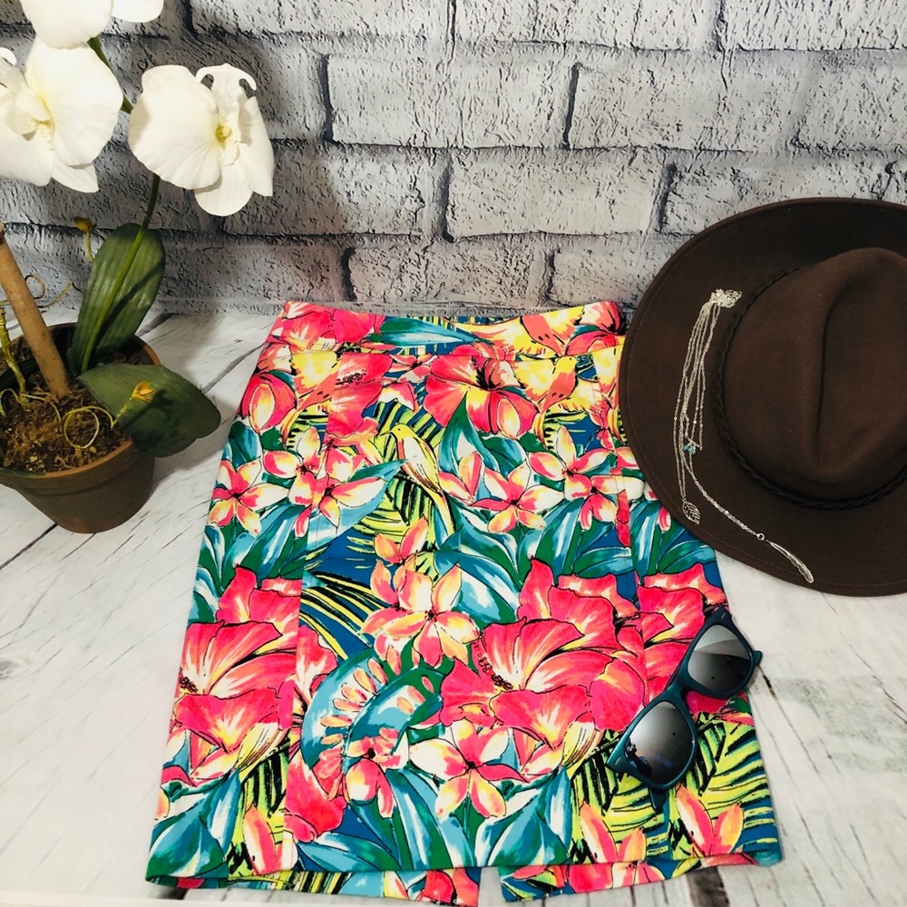 NWT Ann Taylor LOFT Neon Floral Hawaiian skirt 00P
